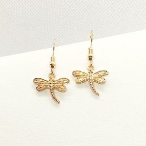 Earrings Dragonfly Spring Summer Insect Gold Tone Boho Hippie Jewelry Gorpcore